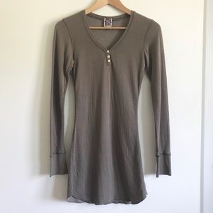 Long Sleeve Taupe Cotton Sleep Shirt - Small